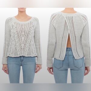 Free People Light Gray Cable Knit Chunky Open Back Knit Sweater, Women’s Medium